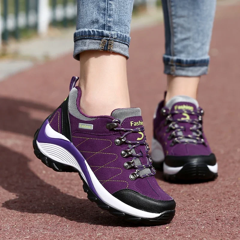 Ladies Casual Shoes Outdoor Thick Soled Wedge Hiking Shoes Ladies Casual Waterproof Hiking Sneakers Non-slip Camping Shoes