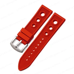 Silicone 22mm Soft Sport Wristband - Waterproof Black and Blue Bracelet Watch Strap - Black Buckle (Red)