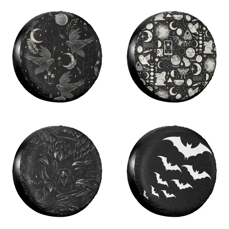 

Crow Moon Spare Tire Cover Case Bag Pouch Halloween Spooky Witch Wheel Covers for Mitsubishi Pajero Car Inch