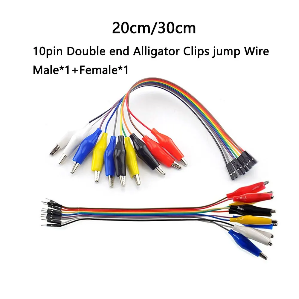 20cm 30cm 10pin Double End Alligator Clips Jump Wire Male Female Crocodile Clip Test Lead Jumper Wire Line Cable alligator clips,test clip,electrical test wire,test lead wire,test lead cable,test cable,test cable lead,test leads