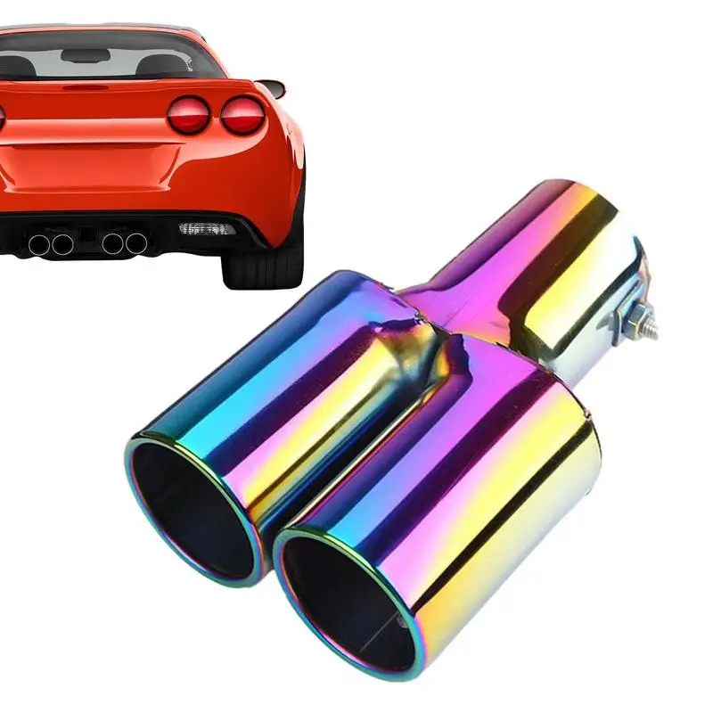 

Car Exhaust Muffler Tip Double Tube Auto Universal Muffler 304 Stainless Steel Modification Supplies For Most Cars SUVs Trucks