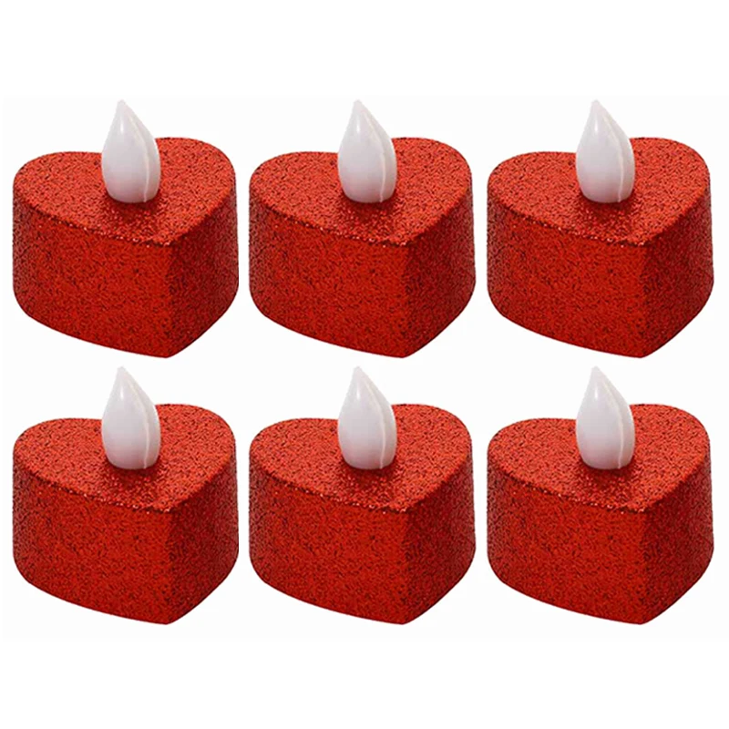 6/3/1pcs Glitter Heart Candles LED Flameless Tealight Battery Operated  Electric Tea Lights For Birthday Wedding Party Decoration