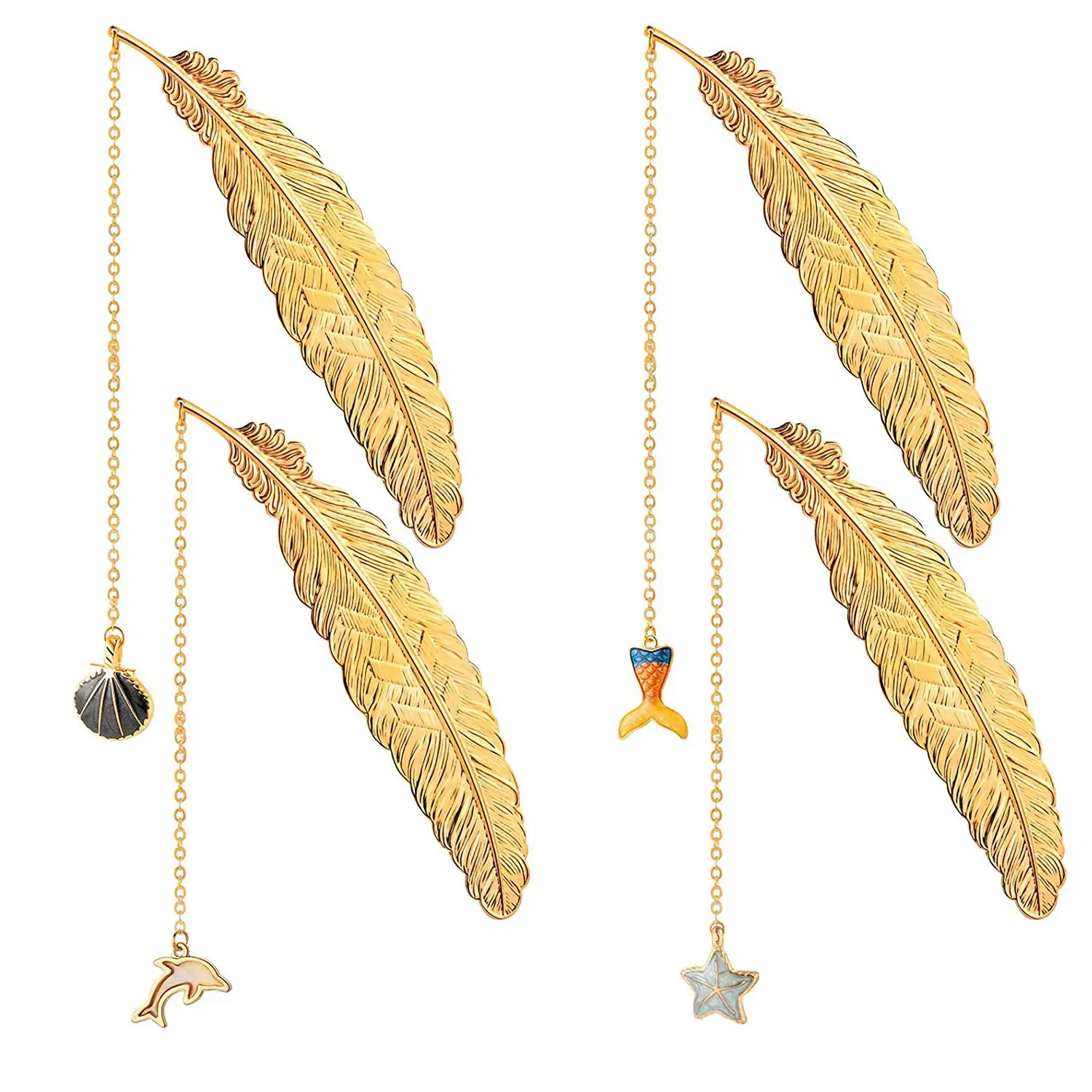 

4 Pieces Feather Pendant Bookmarks Handmade Metal Bookmarks Present for Teens Adults Friends Readers