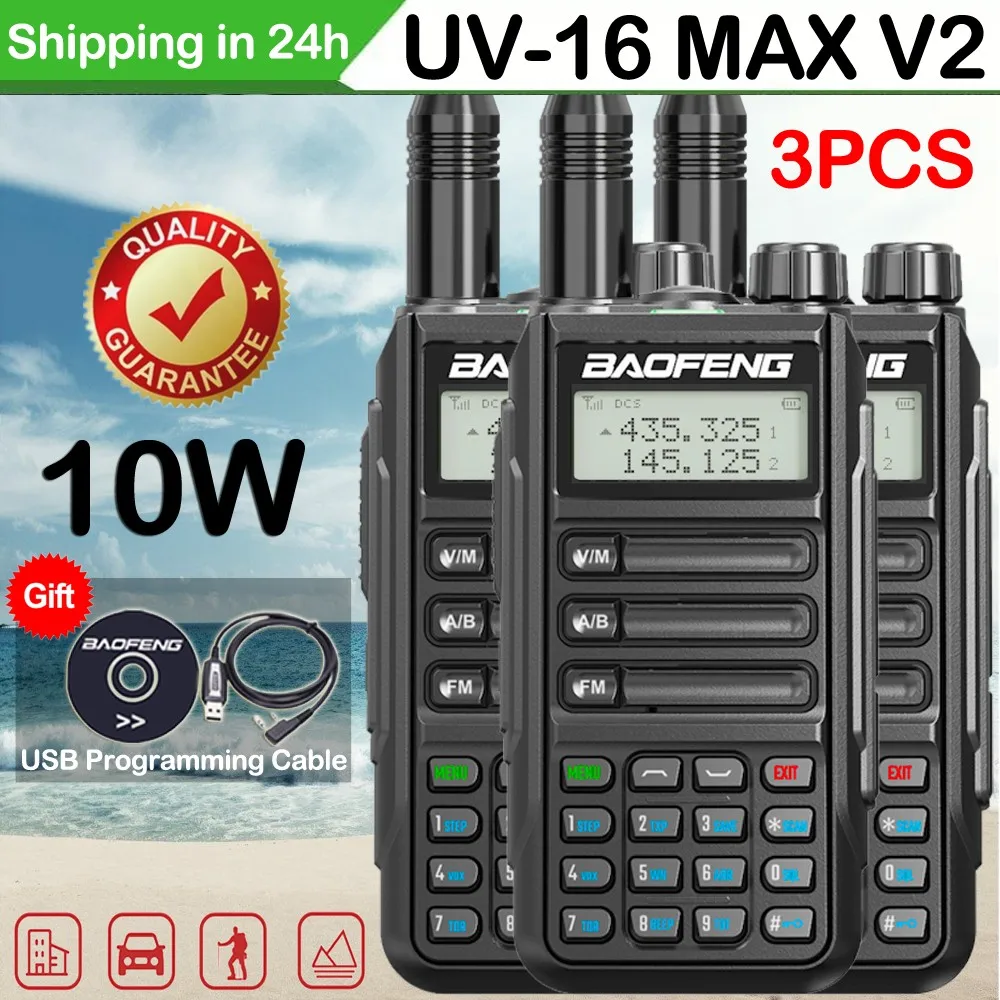 3pcs 2022 Nova Baofeng UV-16 Max 10W versão V2 À Prova D' Água IP68 ...