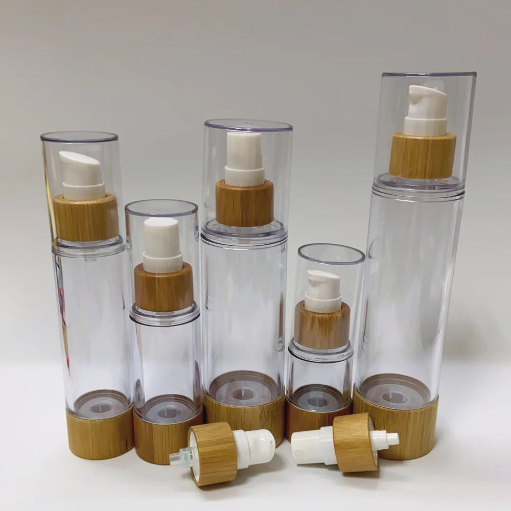 

30ml 50ml 100ml Empty Serum Vacuum Spray Pump Bottles Home Travel Refillable Bamboo Lotion Facial Cream Airless Cosmetic Bottle