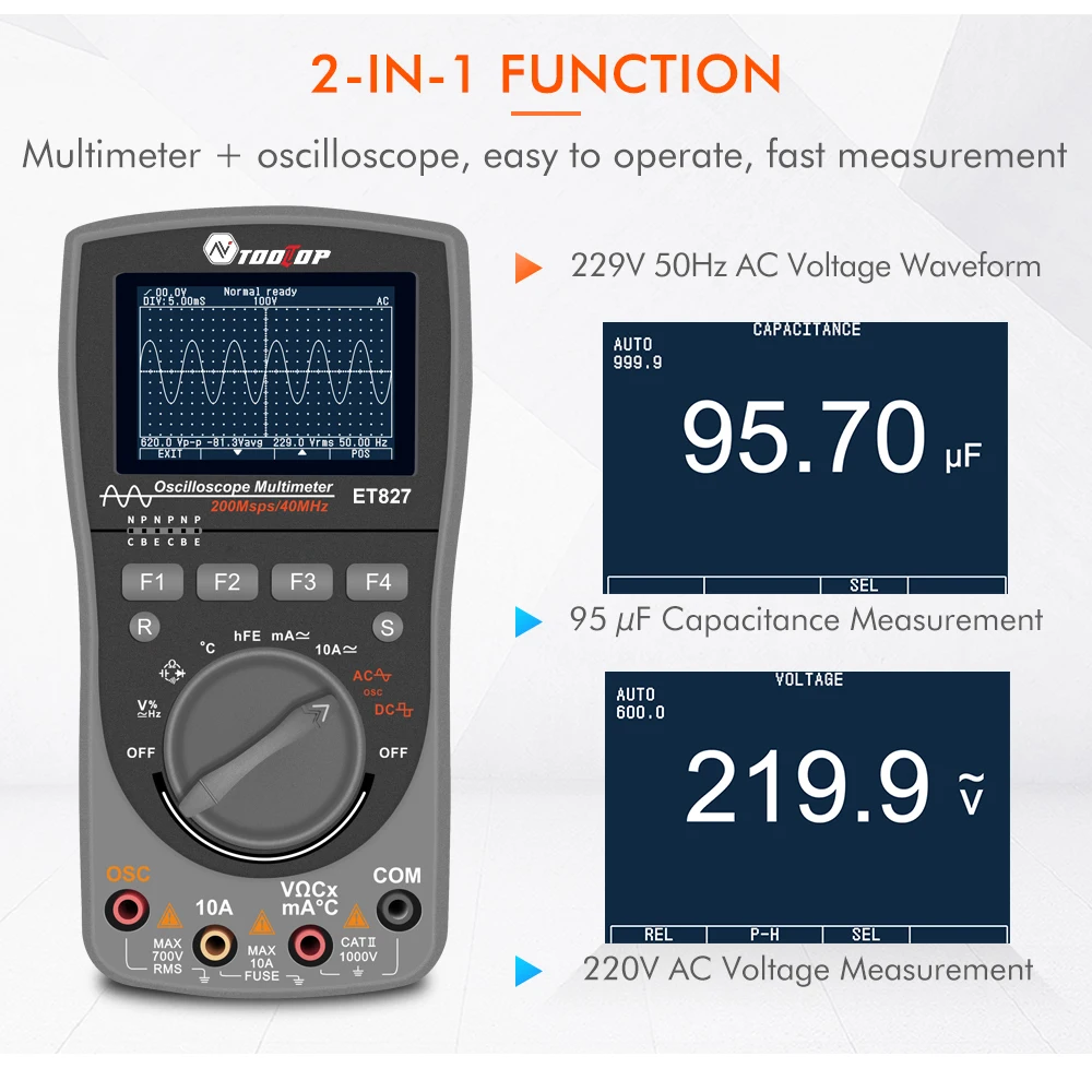 2in1 Oscilloscope Multimeter 40mhz Bandwidth 200msps Sampling Rate