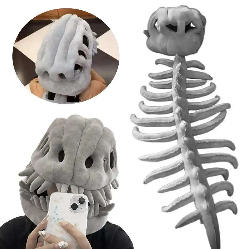 3D Dinosaur Skeleton Costume Set Halloween Realistic Dinosaur Headgear Plush Skeleton Dinosaur Costume Adult Dress-Up Jumpsuit