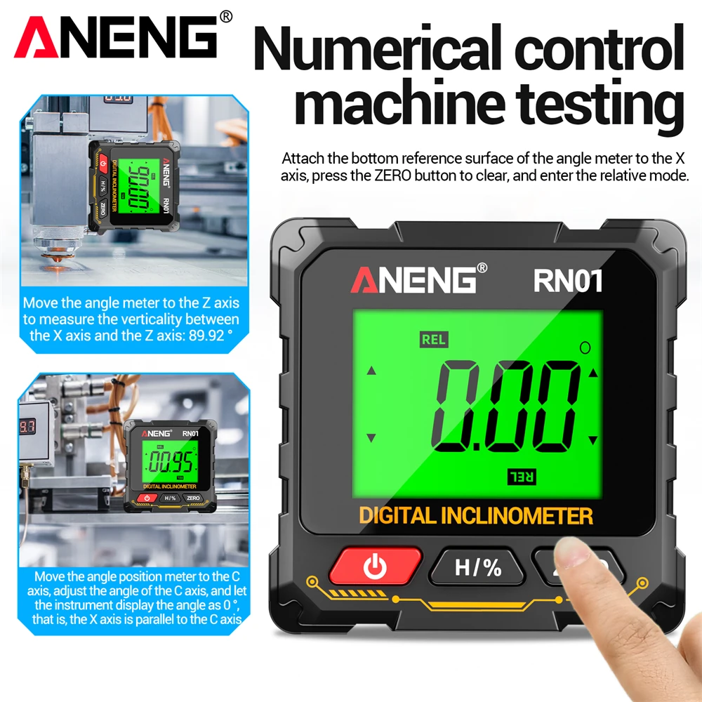 ANENG RN01 스마트 디지털 각도계 전자 레벨 도구 ? 360 ° 경사/각도/경사각 측정기 백라이트 각도기