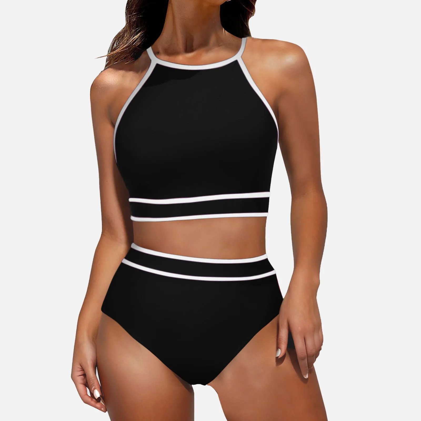 

Female Bikini 2024 Women Swimwear High Waisted Bikinis Sets Sexy Sporty Two Piece Swimsuit Black High Cut Bathing Suit Beachwear