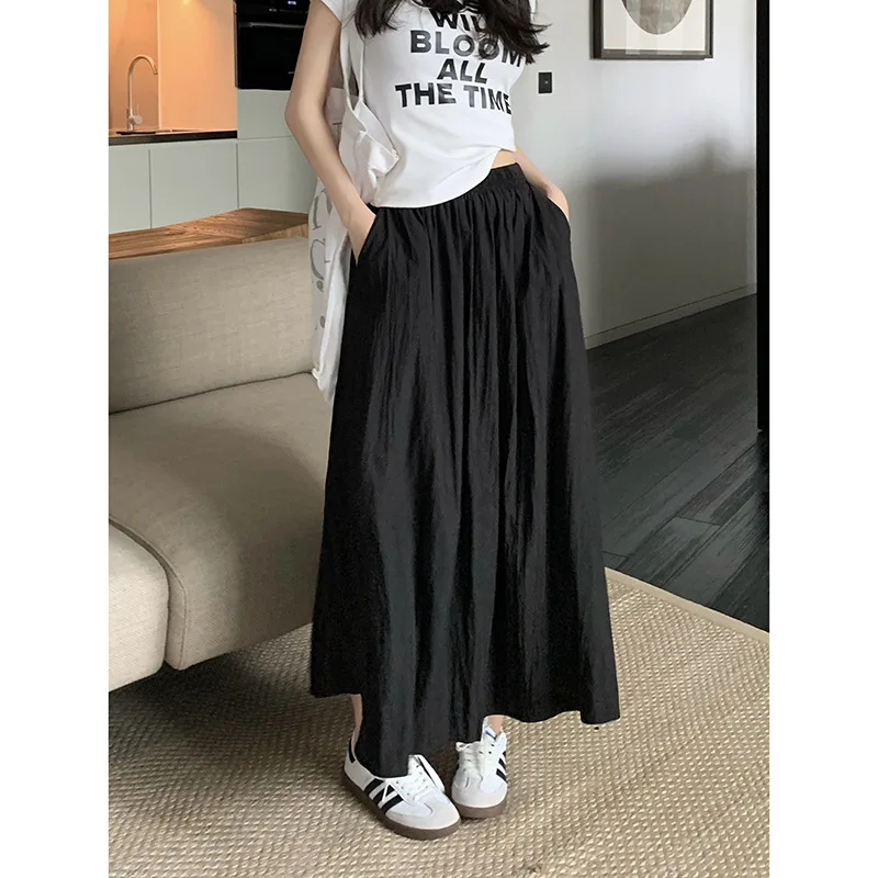 Women Solid Color A Line Pleated Skirt for Spring Autumn