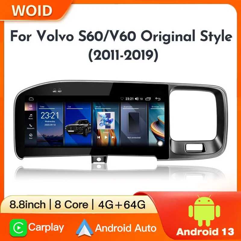 Para Volvo S60 V60 2011-2020 Android Auto Carplay Radio de coche reproductor de vídeo Multimedia WIFI + 4G DSP 2din Autoradio unidad principal estéreo 1