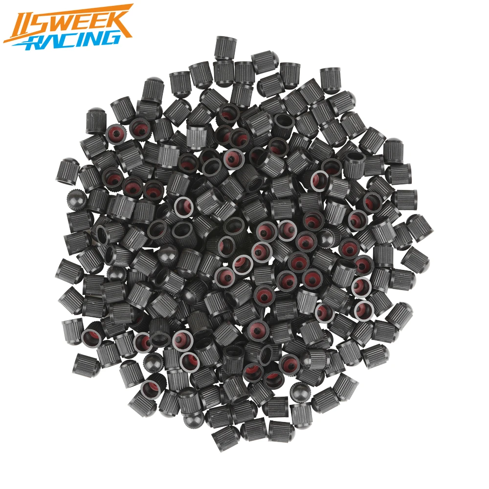 Universal 100pcs Tire Valve Stem Caps Black with Sealing Ring Stem