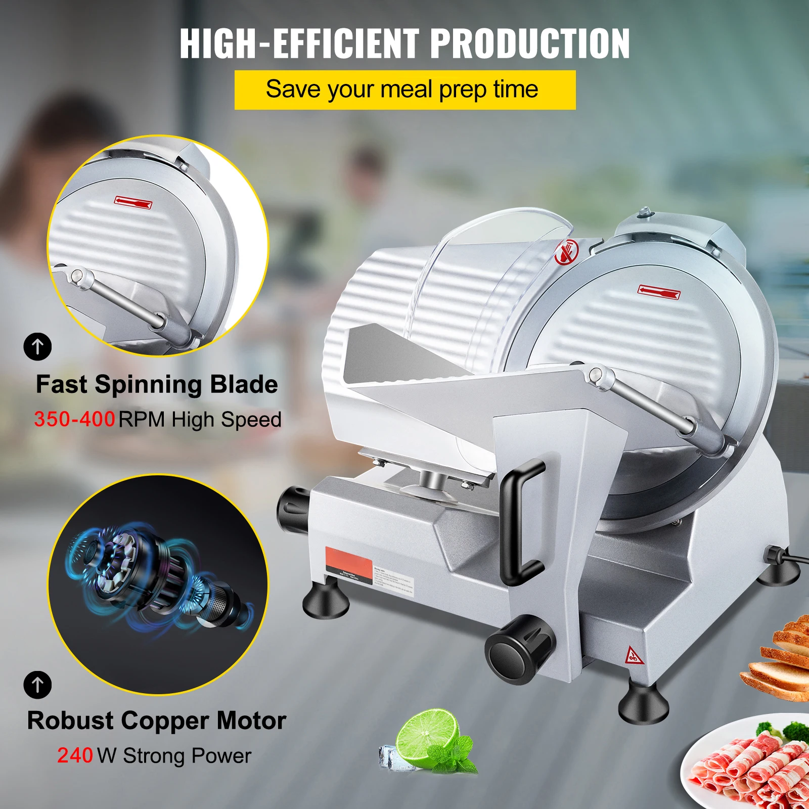 Electric Meat Slicer with Carbon Steel Blade for Home and Commercial Use