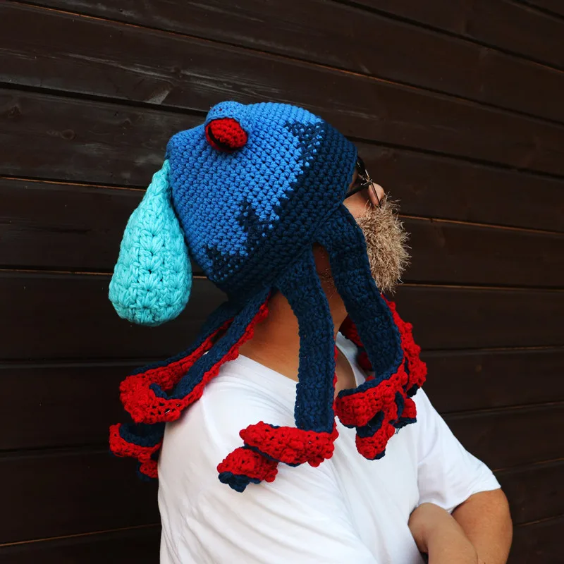 Cappello creativo a forma di polpo, autunno inverno, uncinetto, lana, calamaro, divertente, lavorato a mano, copricapo per Halloween, berretto per bambini, Helloween, papà_voghion.com