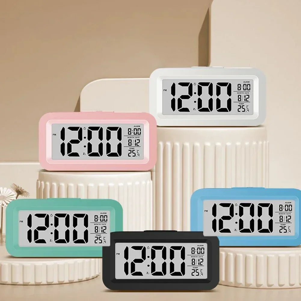 Digital clock LCD alarm with calendar thermometer for desk travel office decor portable large screen display