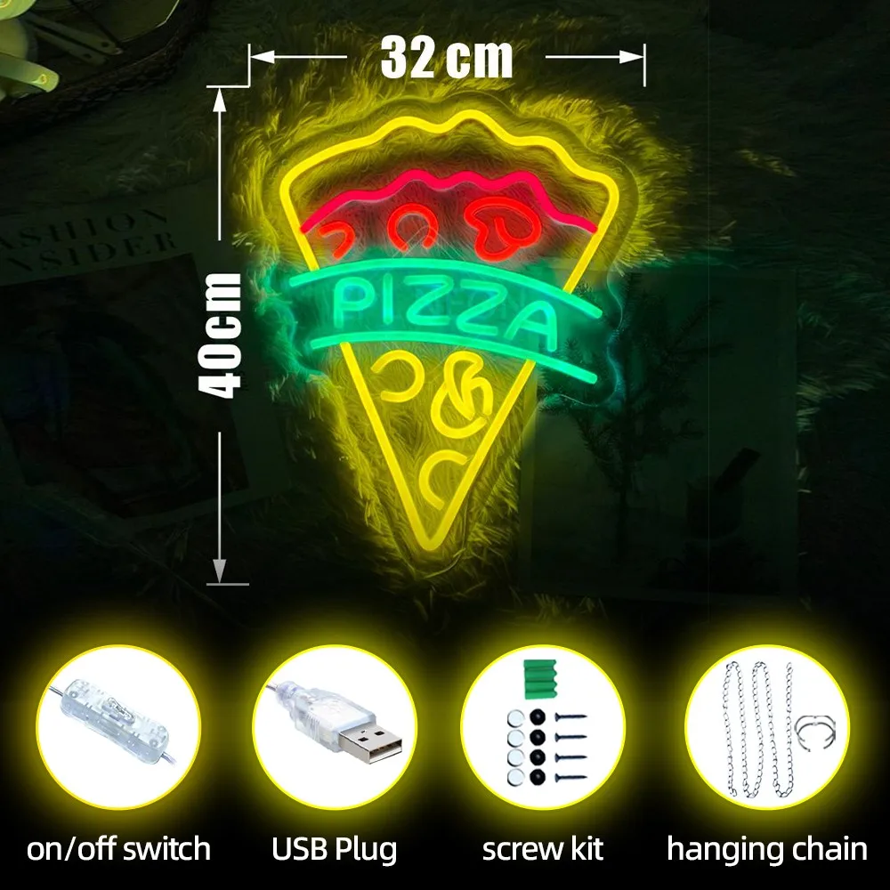 Pizza Wall Hanging Neon Light, Decoração da