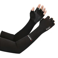 Sport Arm Sleeves with Sun UV Protection and Ice Cool Technology - As picture (Black half)