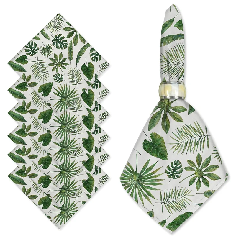 

Тканевые салфетки с тропическими растениями и зелеными листьями, свадебное украшение, многоразовые Столовые Салфетки из полиэстера для украшения дома, праздника, вечеринки