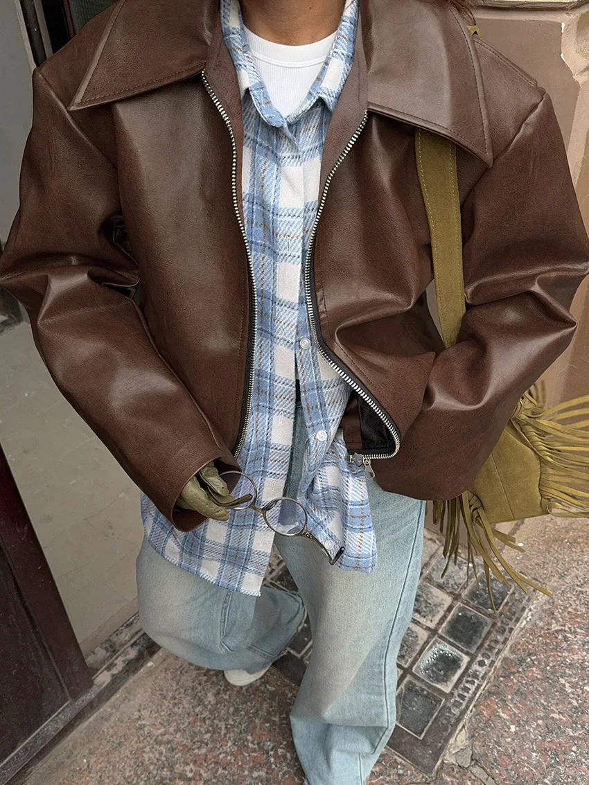 Angola Red Leather Jacket Zip Motorbike Jackets Bomber Jacket Fashion Outerwear Autumn Winter Tops Women Clothes Coat Streetwear