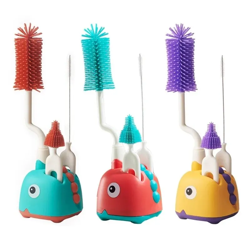 Bottle Cleaning Brush Silicone Baby Pacifier Straw Scrubber 360 Degree Glass Cup Washing Tool Set 3 PCS