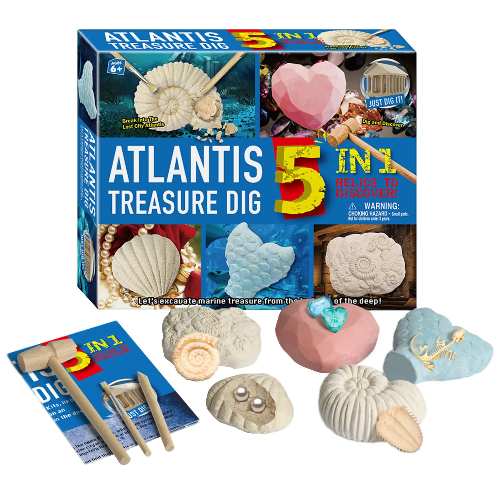 Atlantis Crystal Digging Kit Pearls Excavation Toy Set Fossils And Gemstone Dig With Mining Tools Safe To Use Educational | Игрушки и