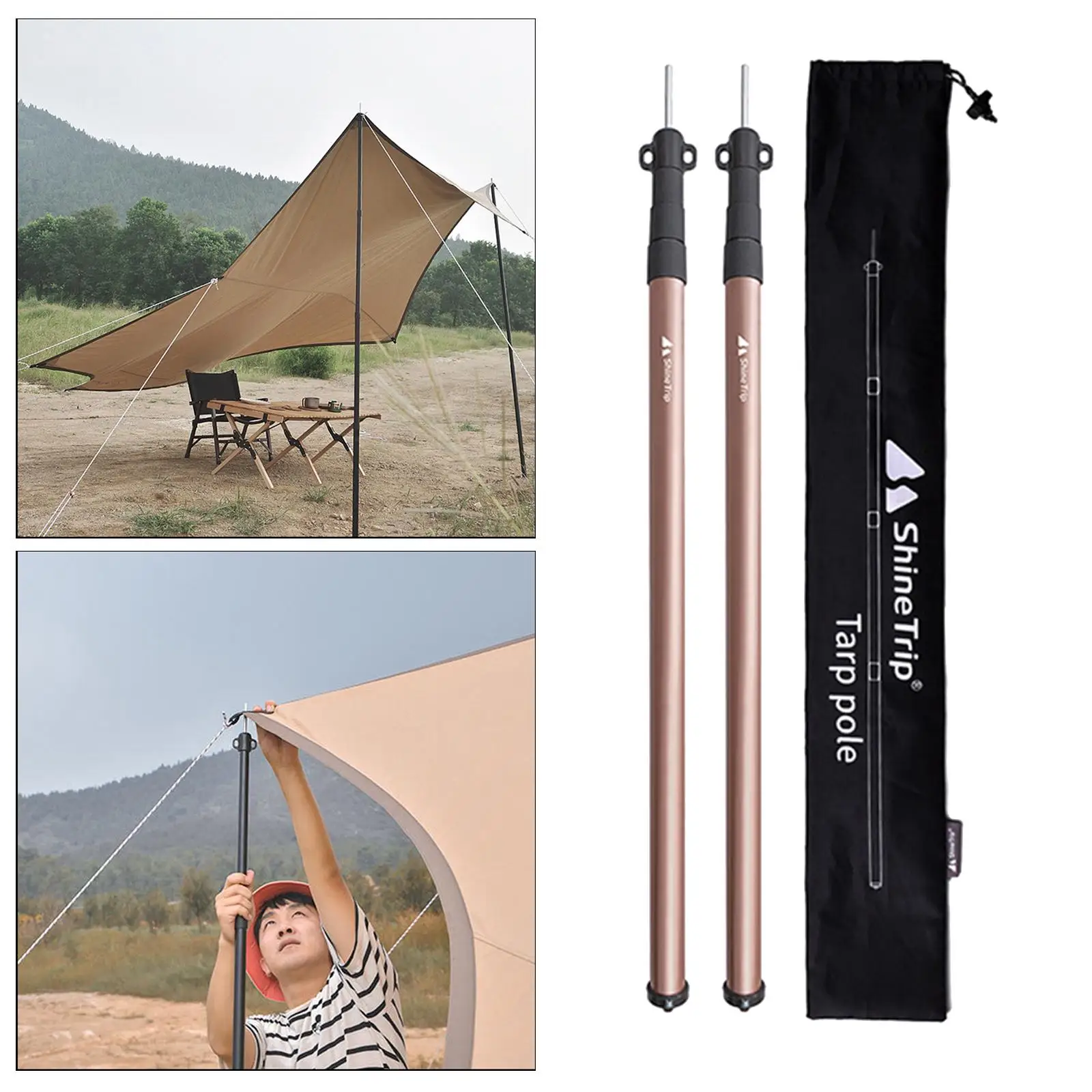 2Pcs Telescoping Tarp Poles Tent Rod Portable Hiking Shelter Sticks Pole