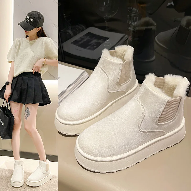 Snow Boots Women's Shoes Australian Boots Winter Footwear Round Toe Flat Heel Boots-Women Fashion Low Ladies Ankle Cotton