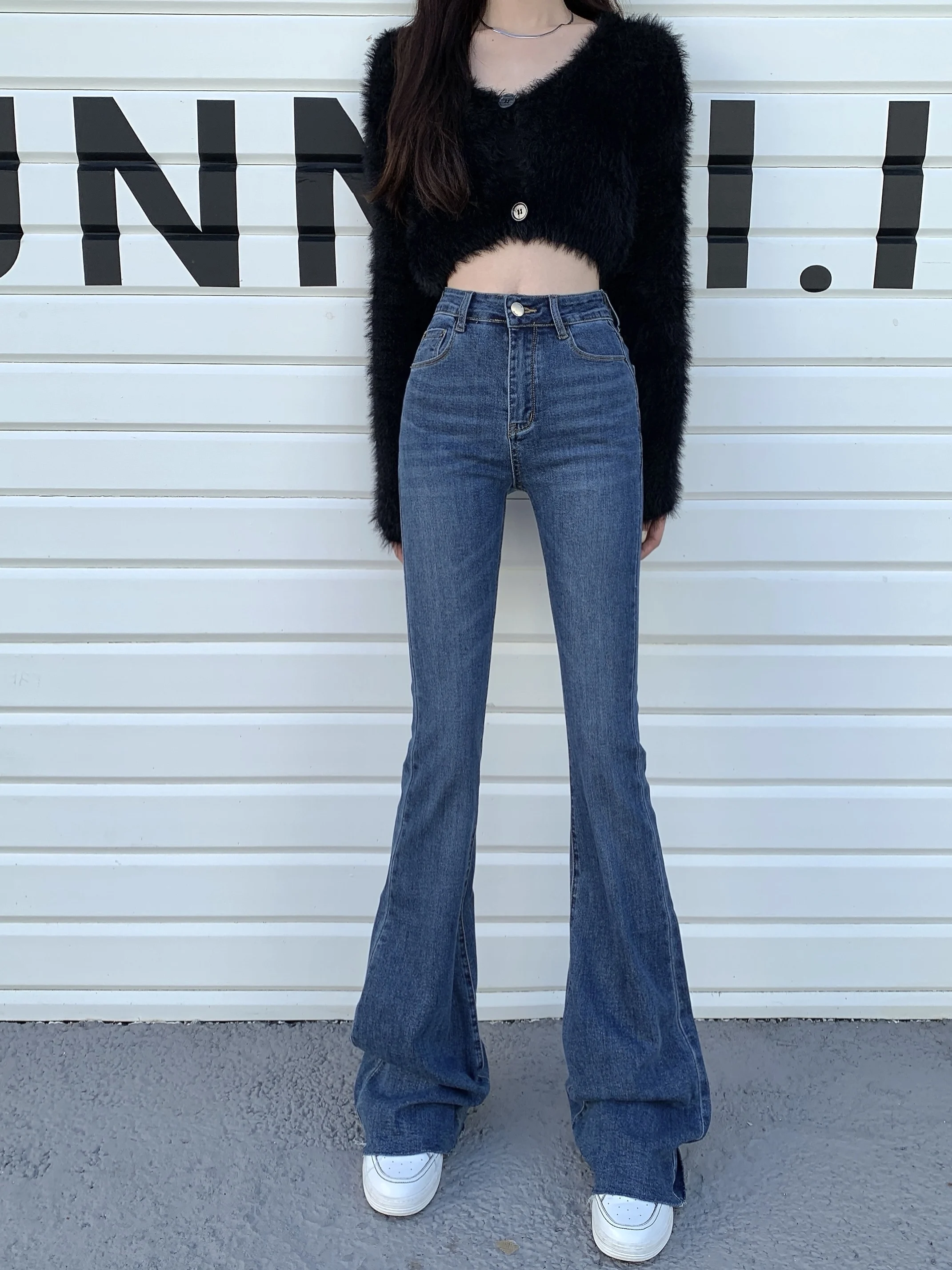 Fit For 160-170cm Height High Waist Leggy Flare Jeans For Women Chic Streetwear Slim Long Boot Cut Denim Pants Lady Jeans