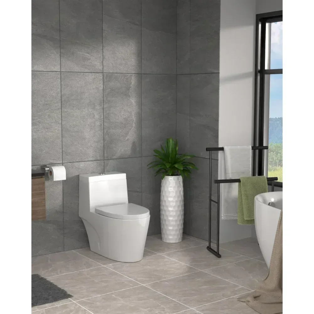 Modern Oval Integrated Toilet in Bathroom with Soft Close Seat, High Efficiency 1.1/1.6GPF Dual Flush, 12" Rough 3
