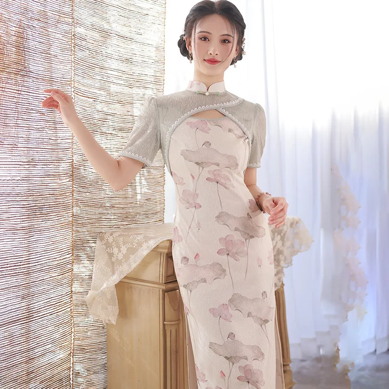 

Yourqipao 2023 Summer Lace Printing Sexy Cheongsam Daily Retro Elegant Qipao Chinese Style Evening Wedding Dress for Women Party