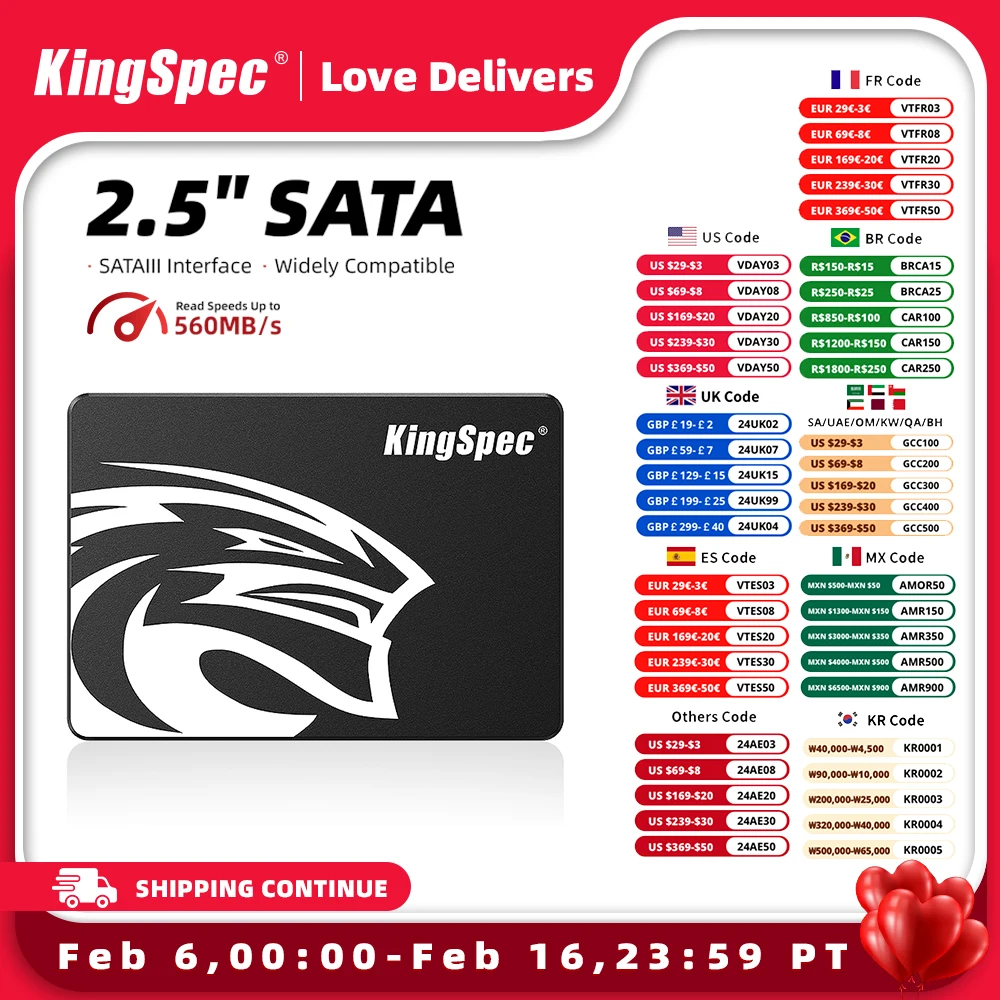 Kingspec Ssd 2.5 ''Sata3 256Gb 64Gb 128Gb Hdd 512Gb 1Tb 2Tb Ssd Disco Interno Unità A Stato Solido Hd Per Pc Desktop Portatile