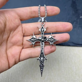 1 piece Gothic Double Sided Cross Pendant Necklace Niche Personality Design Hip Hop Retro Punk Accessories 1