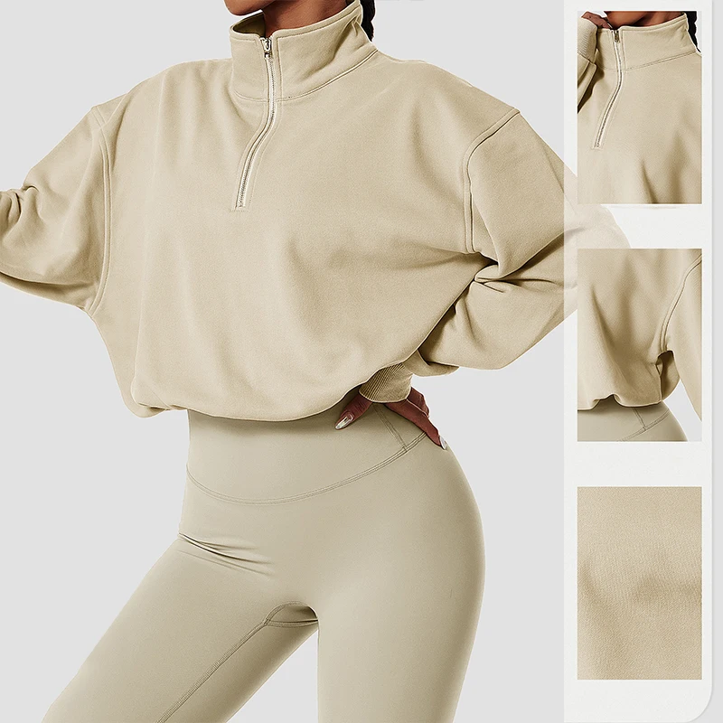 Winter Outdoor High Collar Yoga Jacket Tops Coat Running Women's Long Sleeves Sports Jacket Half Zipper Sports Gym Clothing