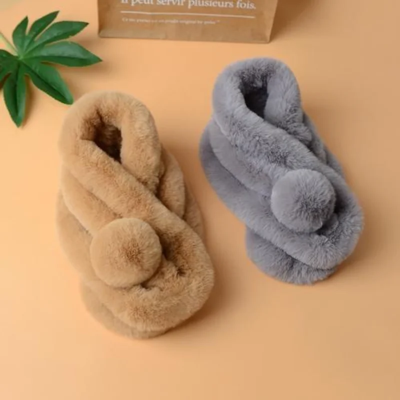 여성용 따뜻한 두꺼운 스카프, 인조 모피 플러시 크로스 칼라 스카프, 따뜻한 숄, 부드럽고 두꺼운 스누드 스카프, 도매, 겨울 