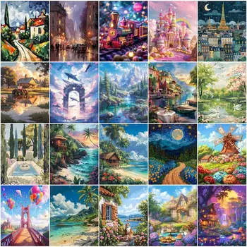 Gatyztoire – peinture par numéros pour adultes, coloriage de paysage, peintures acryliques, artisanat d'art, peinture, fournitures d'art, décoration murale 1