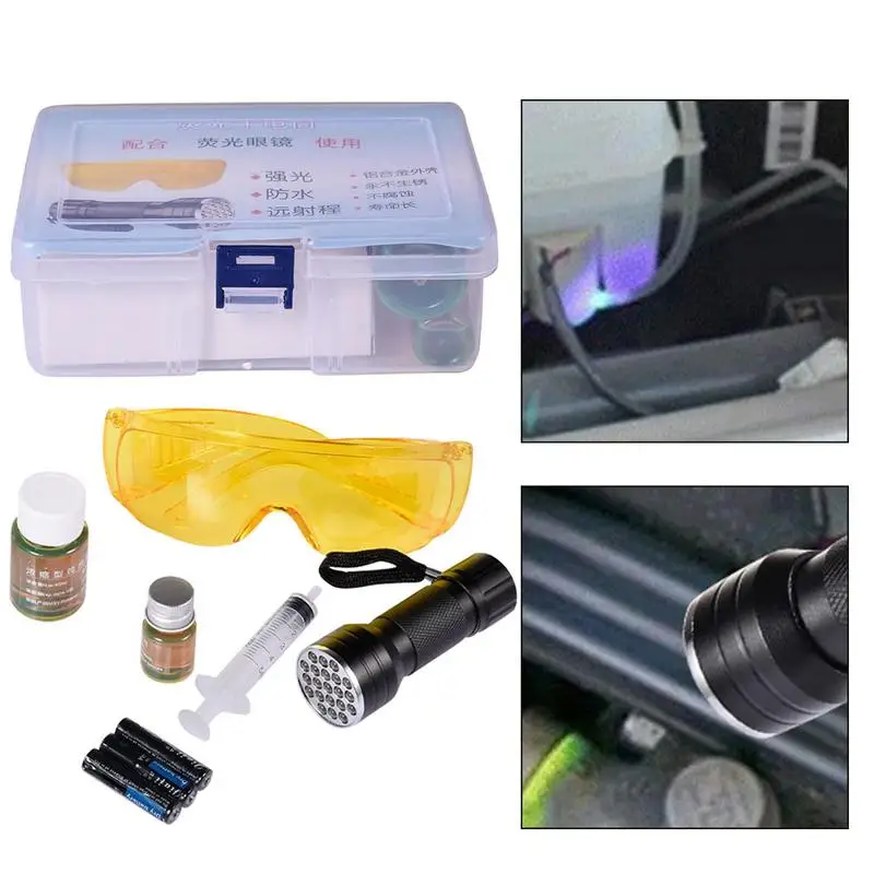 

3 In 1 Fluorescent Leak Detection Set With Fluorescent Lamps Leak Test Agent For Car Air Conditioner Repair Leak Detection Tool