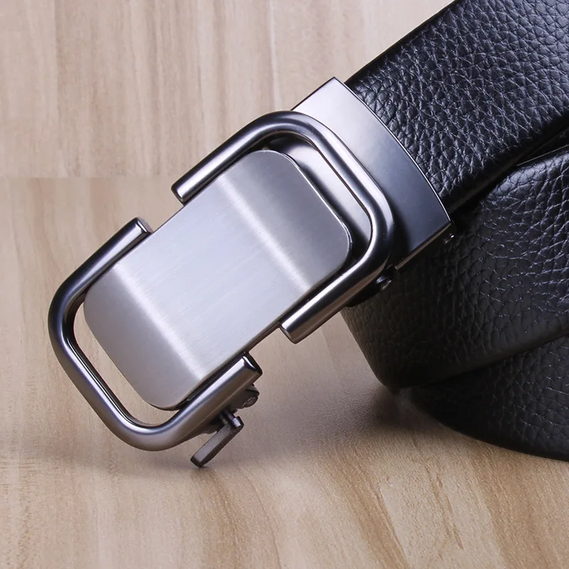 New Belt Men's Genuine Leather Automatic Buckle Black Belt High Quality Business Leisure Luxury Brand Design Denim Pants Belt