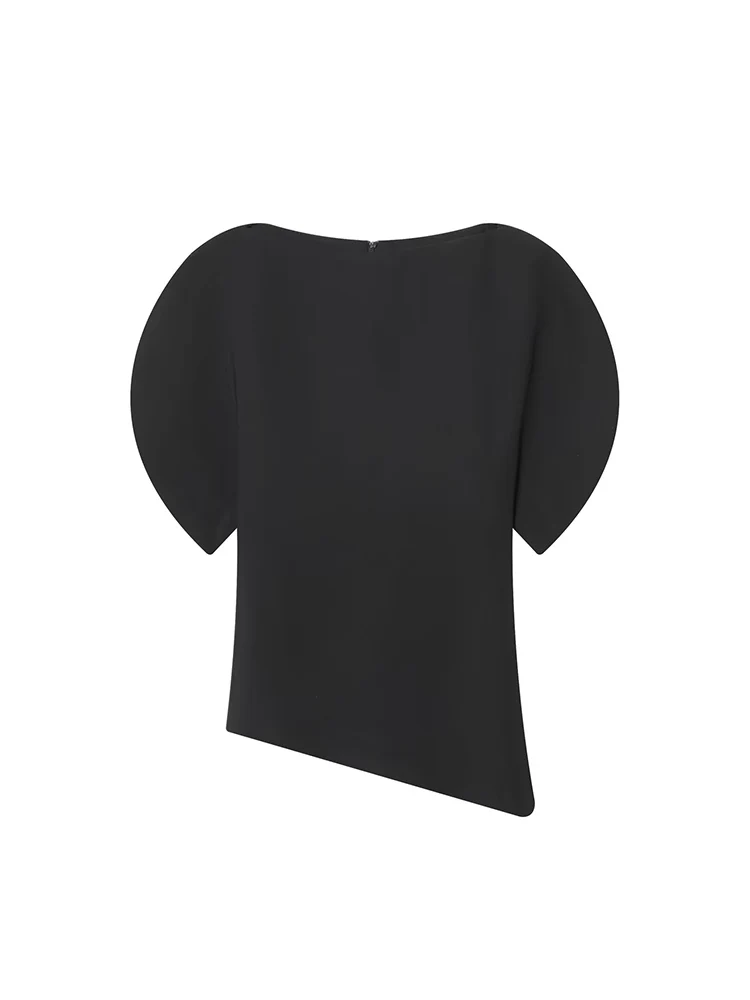 Women's Casual Short Sleeve Top O-neck Asymmetry Solid Shirt Chic Slit Sleeved Female 2026 New Fashion Spring Summer Top