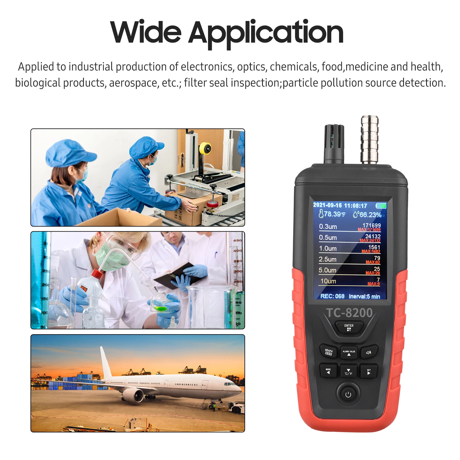 백라이트 TFT 공기질 검사기가 있는 먼지 입자 카운터, 6 채널, 0.3um, 0.5 μm, 1.0 μm, 2.5 μm, 5.0 μm, 10um PM2.5 PM10 감지기