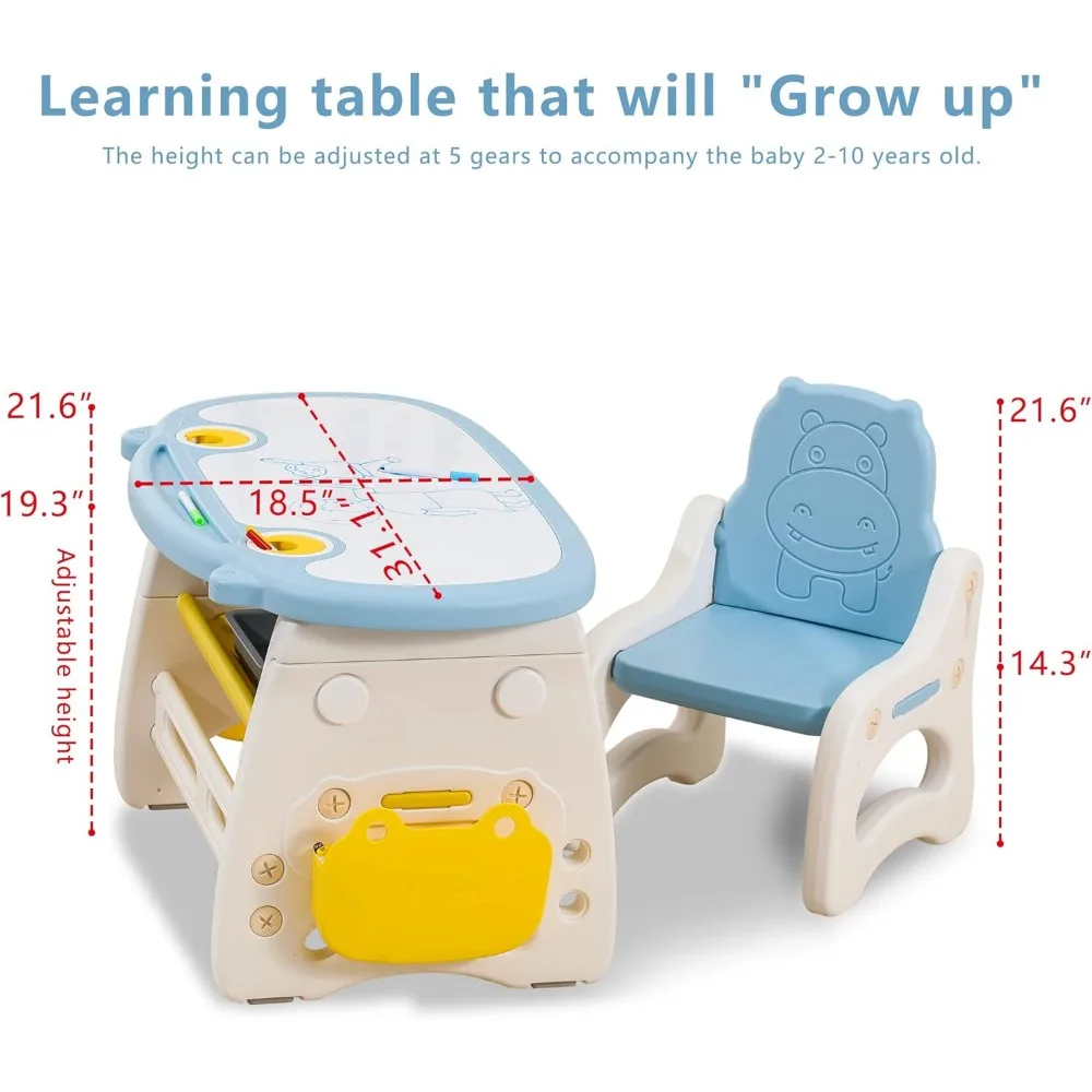 Kids Table and Chair Set The Table Can Be Graffiti and The Height Can Be Raised Lowered for Children Age 2-10