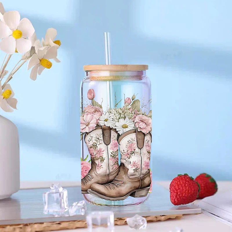 UV DTF Transfer Sticker Cowboy Cow 16oz Libbey Glasses Wraps Bottles Cup Can DIY Waterproof Decals dtf transfer sticker