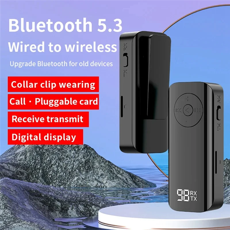 B04C-Bluetooth5.3 송신기 수신기 3.5Mm AUX 무선 어댑터 스테레오 이어폰 TV PC 자동차 스피커 디지털 디스플레이
