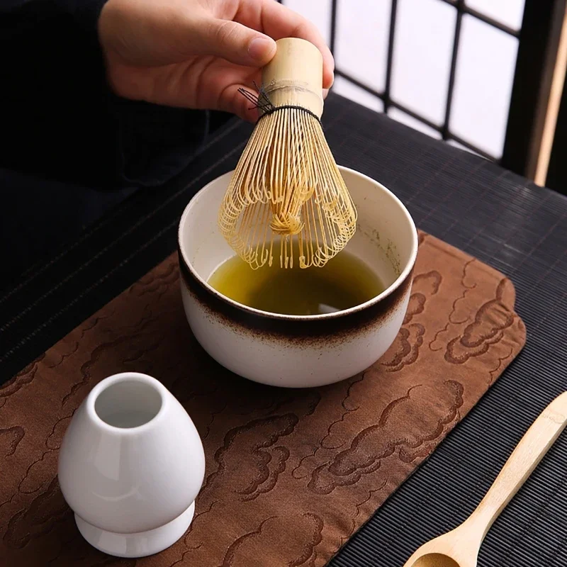 6Pcs/set Tea Whisk Brush Set Bamboo Matcha Whisk Scoop and Holder Matcha Bowl with Strainer Japanese Ceremony Accessory