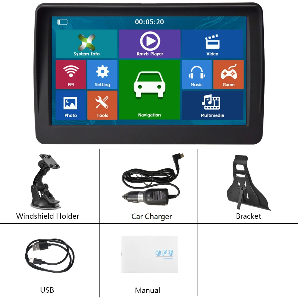 Podofo Radio para coche de 7 pulgadas y 8G, reproductor multimedia con navegación GPS 3D, pantalla retráctil, DDR256M/800MHz integrado, compatible con TF/MMC, monitor portátil para coche, reproductor inteligente, radio FM, compatible con juegos, libros electrónicos, calendario y calculadora, radio universal para coche 8