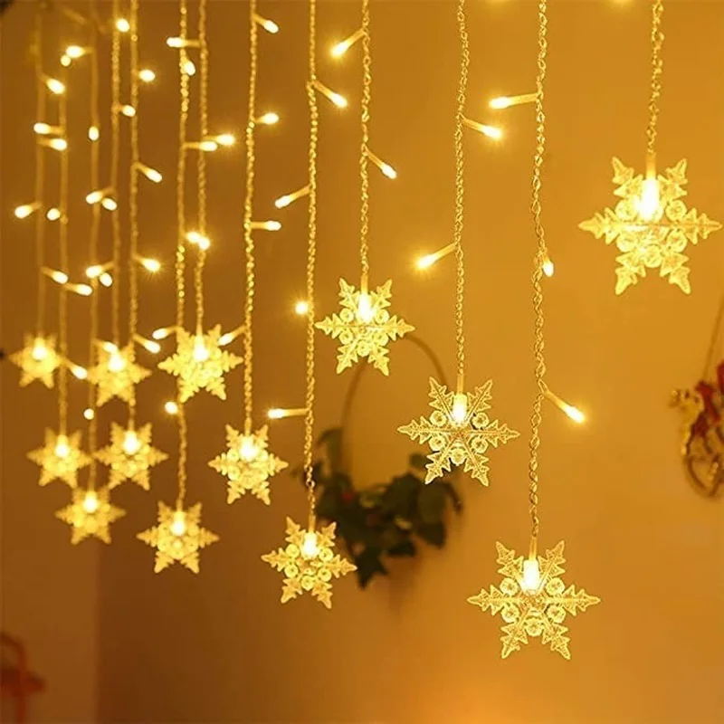 

3Meter Led Snowflake Lights Christmas Lights Outdoor Decoration Hanging Curtain Star String Lights Party Garden Eaves Decoration