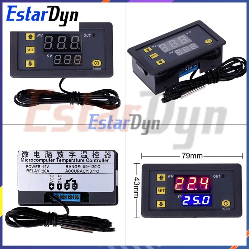 W1411 AC 110V 220V DC 12V 10A LED Digital Temperature Controller Smart Thermostat DC 12V Thermometer Control Switch W88 - 1420 - View #2
