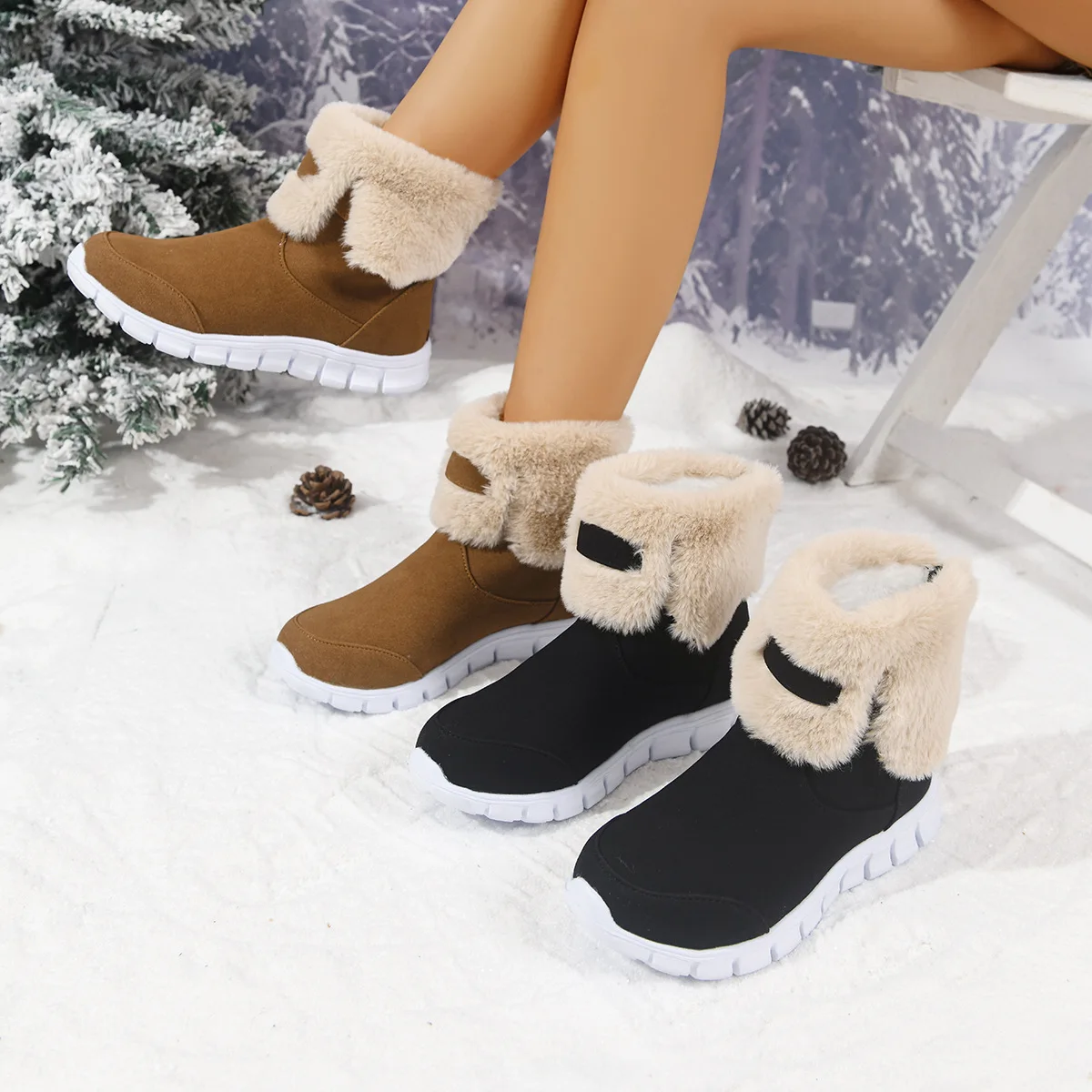 Winter Women Mid-Calf Boots Flats Gladiator Sport Shoes Ladies Casual Short Plush Ankle Boots Fur Warm Chelsea Snow Boots Women
