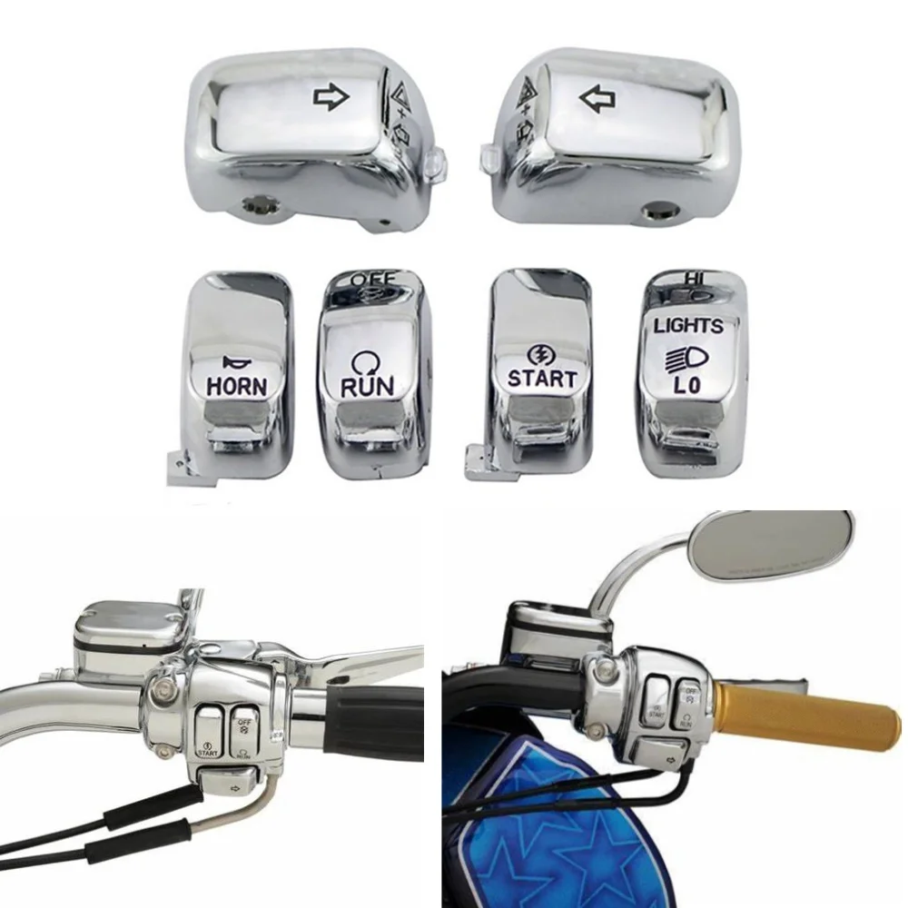 

Motorcycle Chrome Hand Control Switch Housing Caps Switch Cap Kit Fit For Harley Softail Sportster Dyna Models