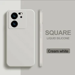 Square Liquid Silicone Shockproof Case with Camera Lens Protector for Xiaomi 13T Pro (Cream White)