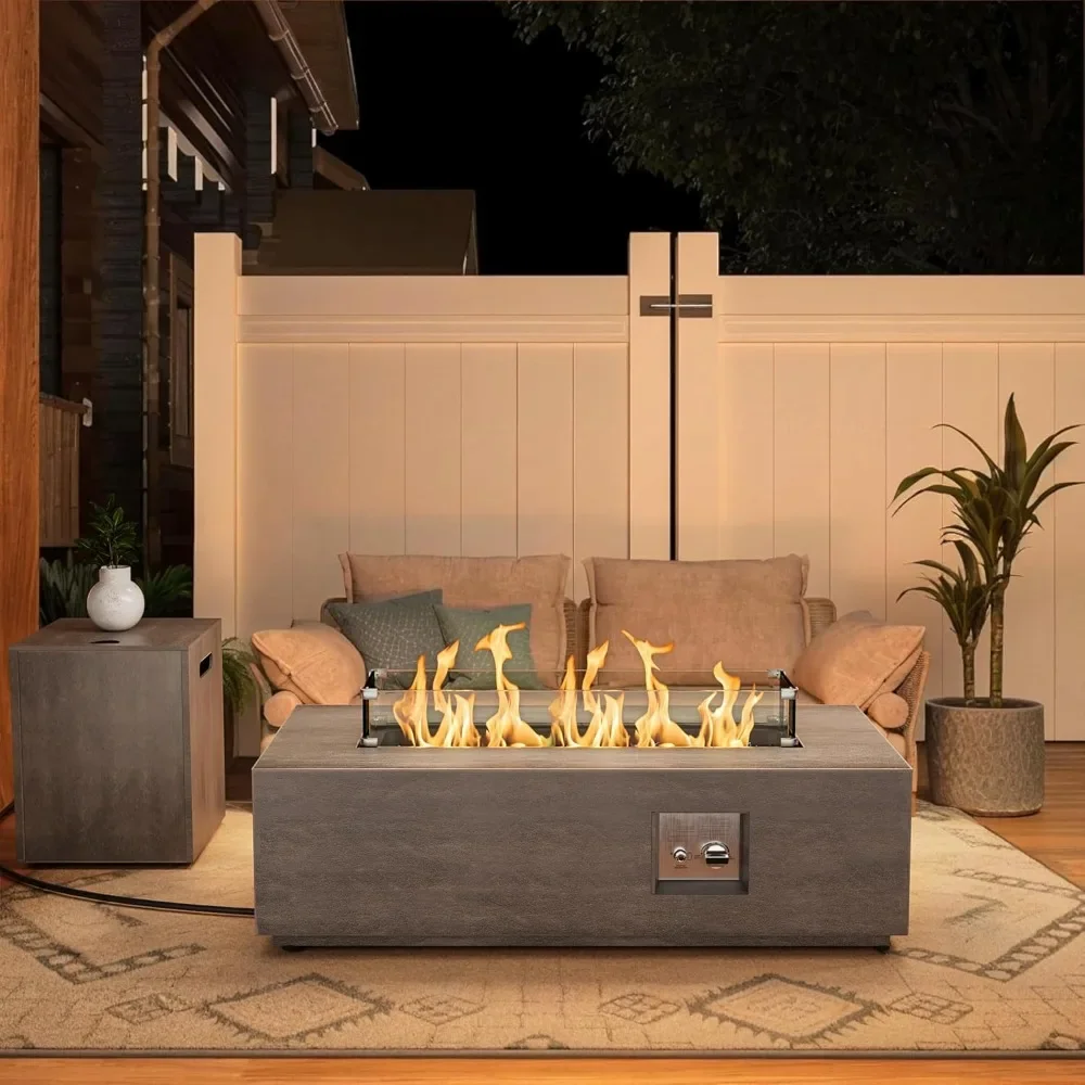 Outdoor fire pit table propane gas fire pits outdoor fireplaces 42&Prime;Rectangular firepit table 50,000 BTU table for patio set